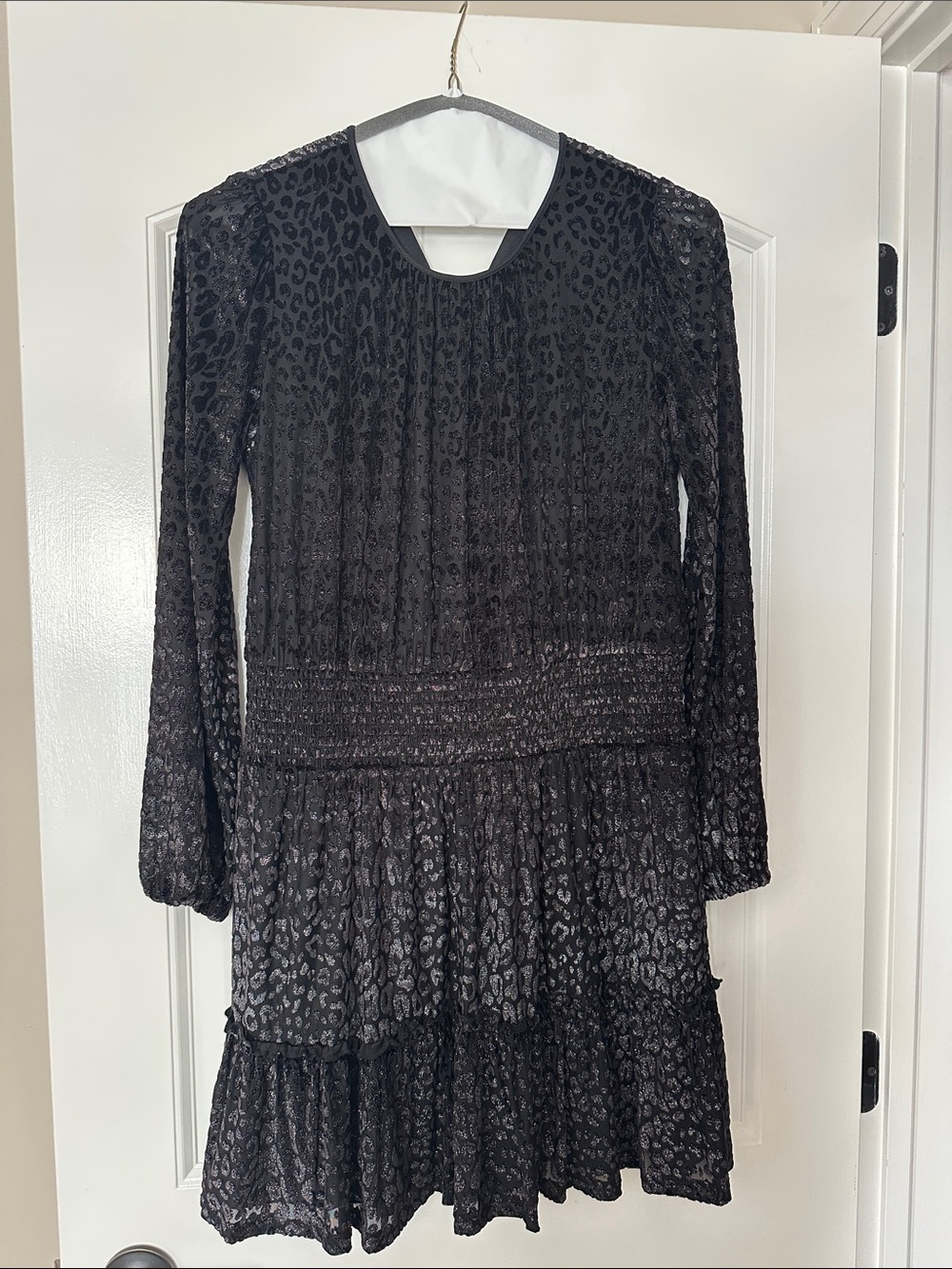 Michael Kors Black Long-Sleeve Tiered Leopard-Print Dress